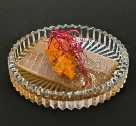 Terrine et tartare de saumon aux pousses de betterave